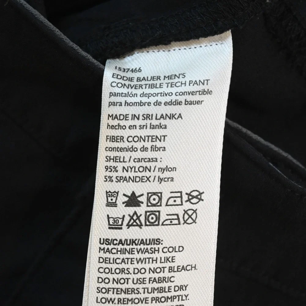 Eddie Bauer 40x30 Black Performance Zip Off Convertible‎ Cargo Shorts Mens Pants